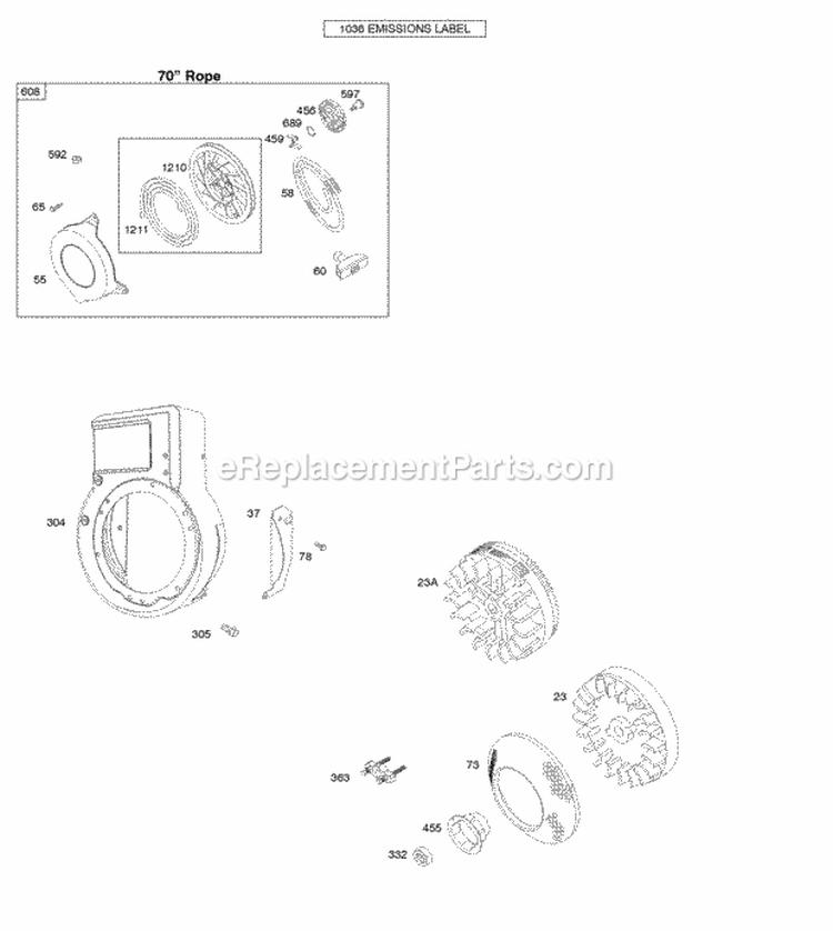 Blower HousingShrouds Flywheel Rewind Starter Diagram and Parts List for 096302-0109-F1  Briggs and Stratton Engine